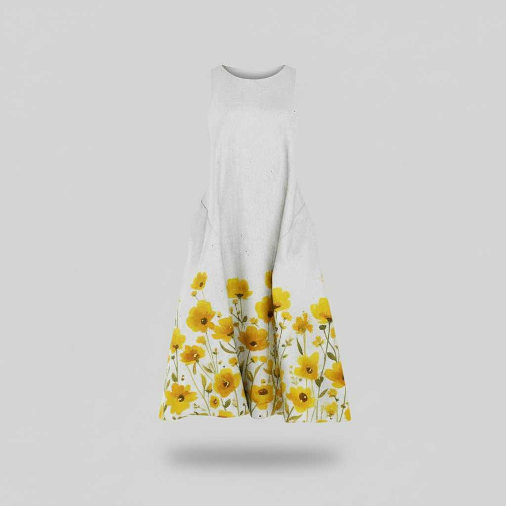Floral Midi Dress | Women's Summer Dresses A-Line Cotton Blend