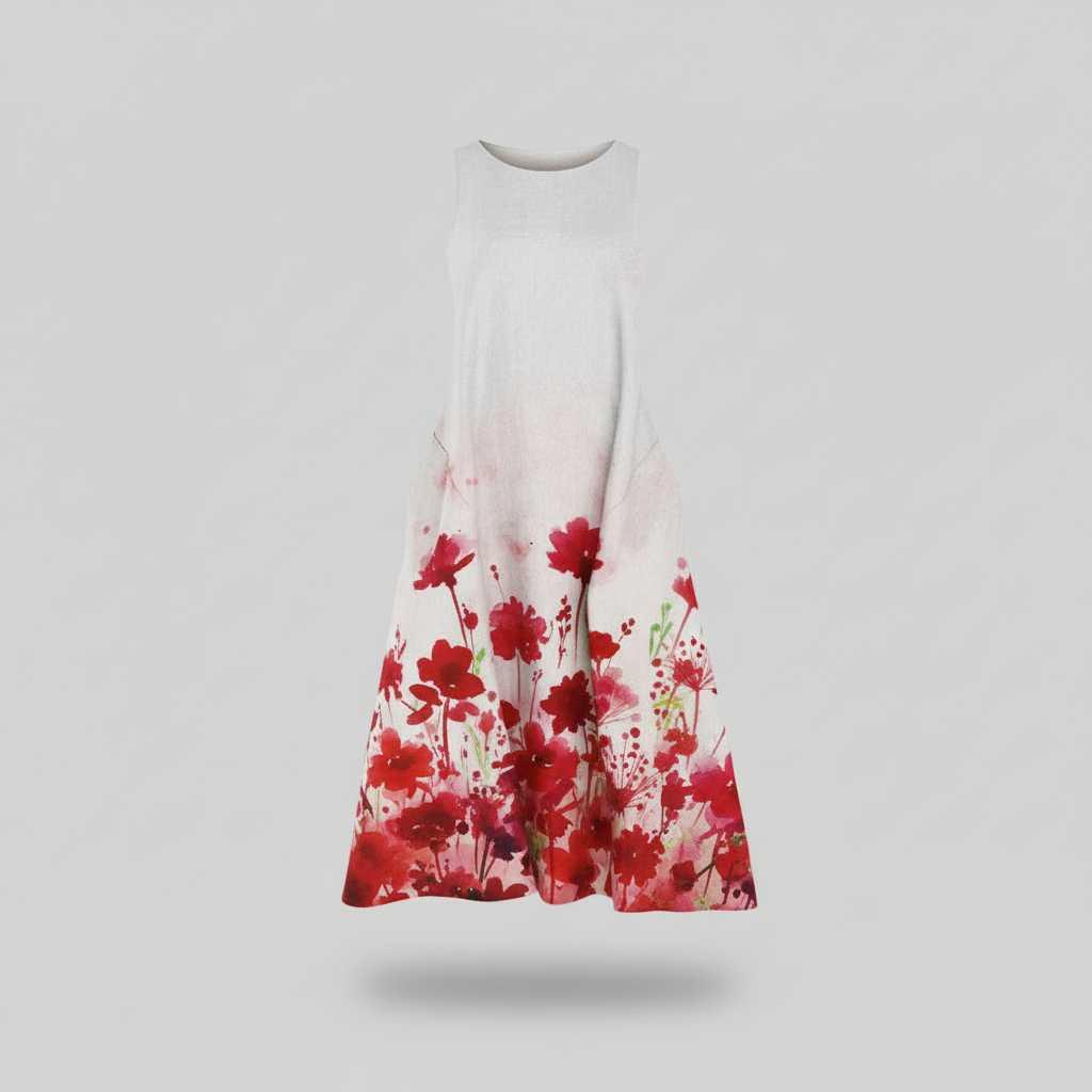 Floral Midi Dress | Women's Summer Dresses A-Line Cotton Blend