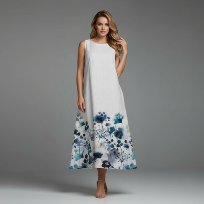 Floral Midi Dress | Women's Summer Dresses A-Line Cotton Blend